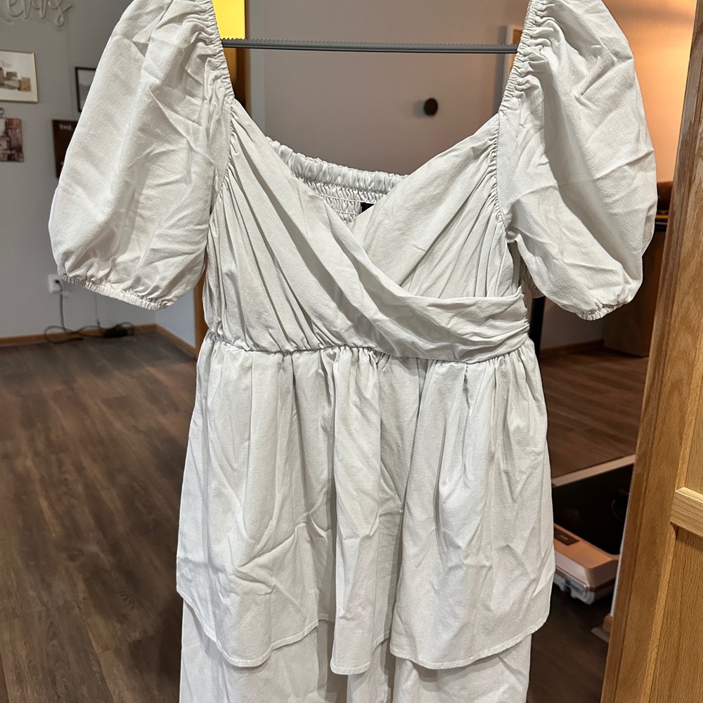 A Little Romance Ivory Tiered Puff Sleeve Mini Dress